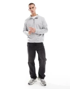 Jack & Jones Oversize Quarter Zip Sweatshirt In Grey For Men Lgm -Men Style Shop 207769941 3