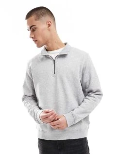Jack & Jones Oversize Quarter Zip Sweatshirt In Grey For Men Lgm -Men Style Shop 207769941 4