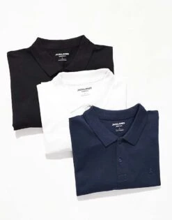 Jack & Jones 3 Pack Slim Fit Pique Polo In Black, White & Navy For Men White Navy Blazer -Men Style Shop 207770067 1 whitenavyblazer 1