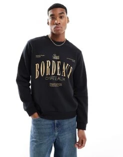 Jack & Jones Oversize Sweatshirt With Bordeau Print In Black For Men -Men Style Shop 207804808 1 black 1