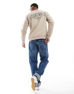 Jack & Jones Oversize Sweatshirt With Studio Spaces Print In Beige For Men Crockery -Men Style Shop 207804938 4