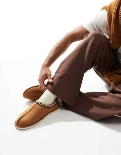 Jack & Jones Mule Slipper In Faux Suede In Tan For Men Cognac